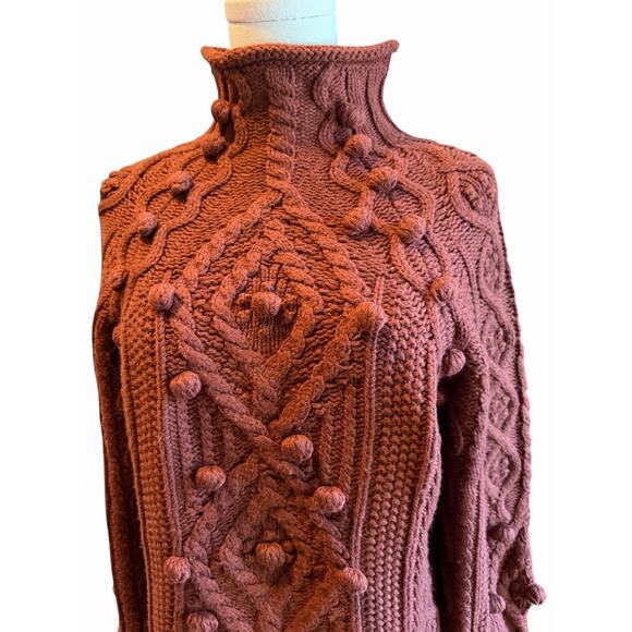 Rebecca Taylor Sweater Small Bauble Turtleneck Cable Knit Merino Wool Blend - Picture 7 of 13